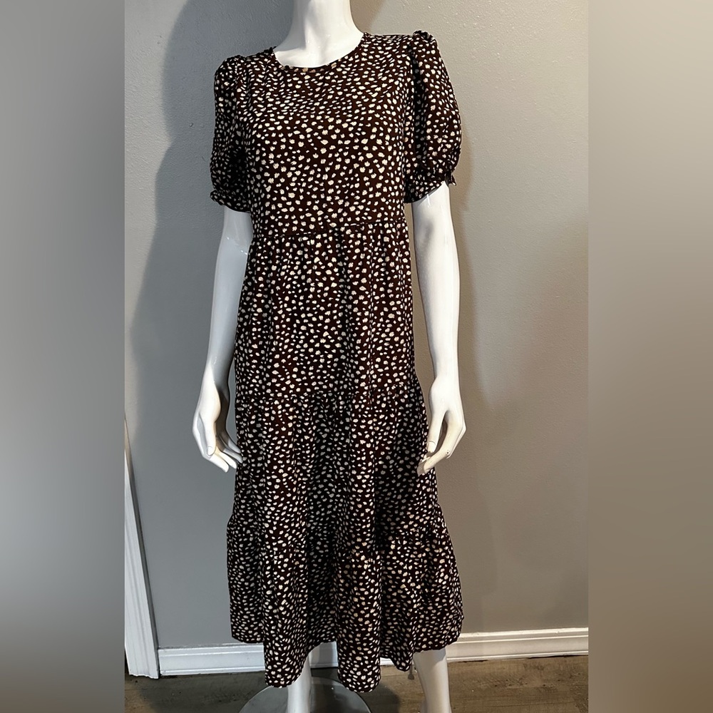 Pretty Garden Floral Print Ruffle Puff Sleeve High Waist Midi Dress